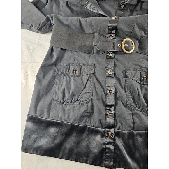 Ashley Stewart Button Down Tunic Shirt With Belt - Black - Size 18 - Picture 7 of 10